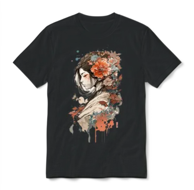 Aesthetic Japanese Art Geisha with Rose Unisex T-Shirt - Black