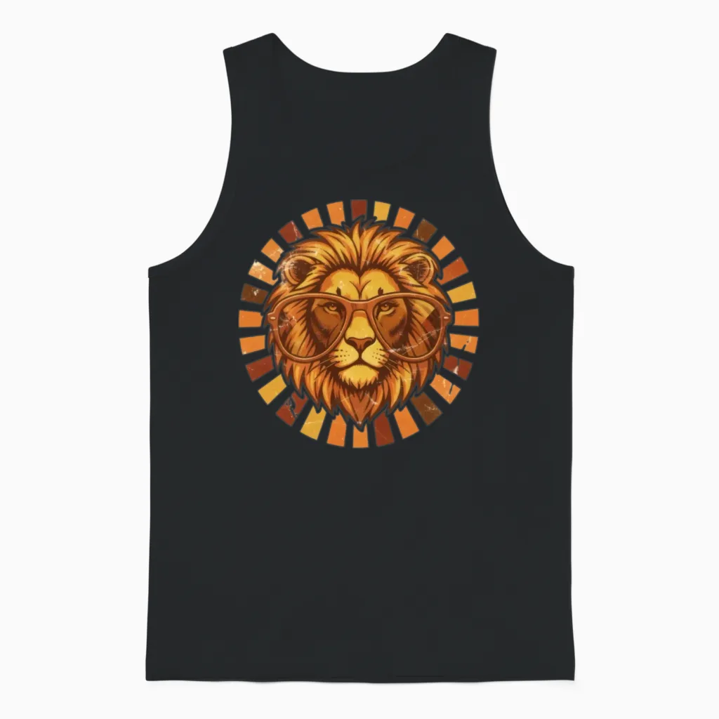 Sunburst Lion Retro Shades - Wildlife Unisex Tank Top in Black