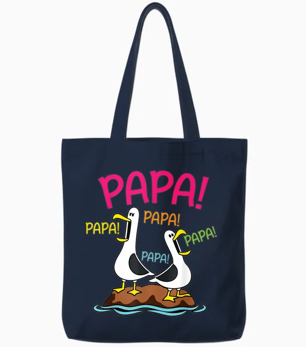 Papa Mouette Drôle Design Oiseaux Marins Humour Papa Tote Bags in Navy