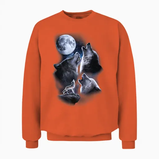 Howling Wolves in the Full Moon Moonlight with Starry Sky Unisex Sweatshirt - Orange
