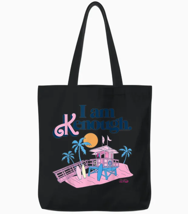 Barbie the Film I Am Kenough Lifeguard Stand T-Shirt, White Tote Bags in Black