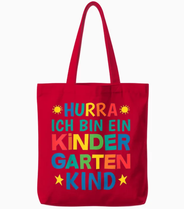 Kinder Hurra Ich Bin Ein Kindergarten Kind 1. Tag Kita 2026 2027 Tote Bags in Red