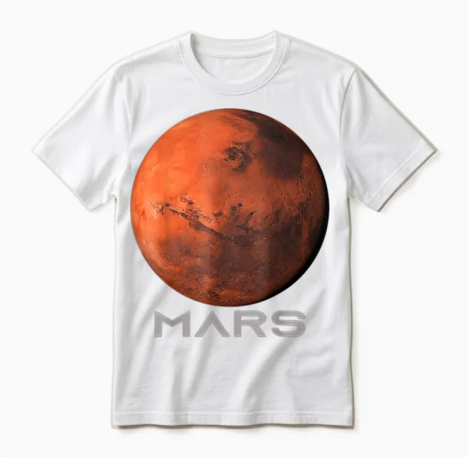 Mars Planet Shirt, Solar System Planet T-Shirt for Women, Men, Children, T-Shirt, Black Unisex T-Shirt in White