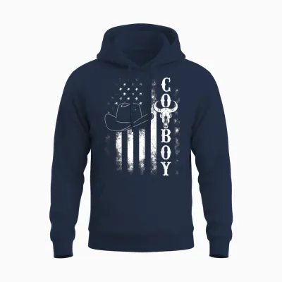 Western Country Men Teen Boy Kid Rodeo Southern Retro Cowboy Unisex Hoodie - Navy