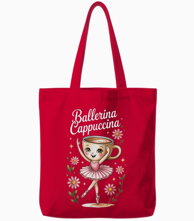 Kinder Meme Italian Brainrot Ballerina Cappuccina Tote Bags in Red