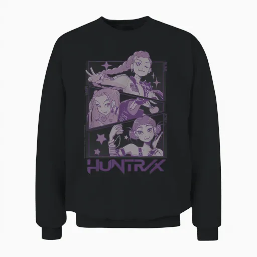 Kpop Demon Hunters Huntrix Huntr/x Manga Panels Trio Unisex Sweatshirt - Black