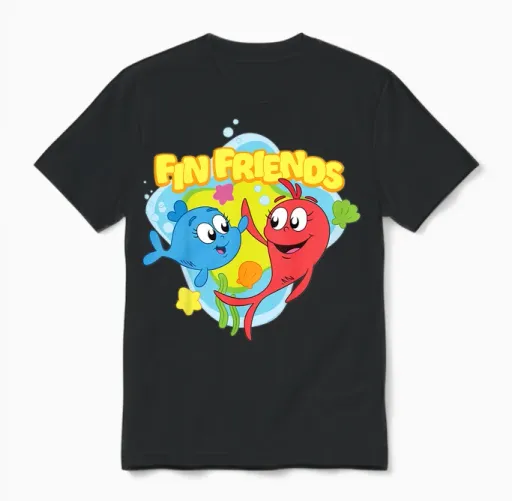 Red Fish, Blue Fish Fin Friends Officially Licensed Unisex T-Shirt in Black