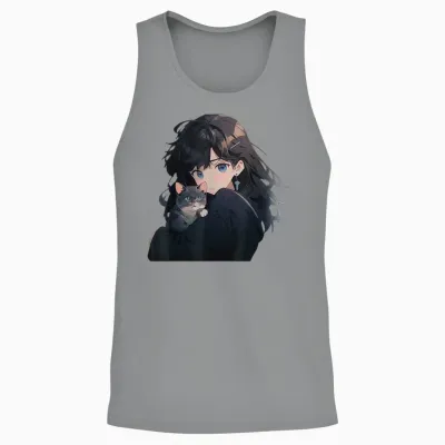 Anime Und Katzen Manga Mädchen Mit Einer Katze Anime Liebhaber Unisex Tank Top - Sport Grey