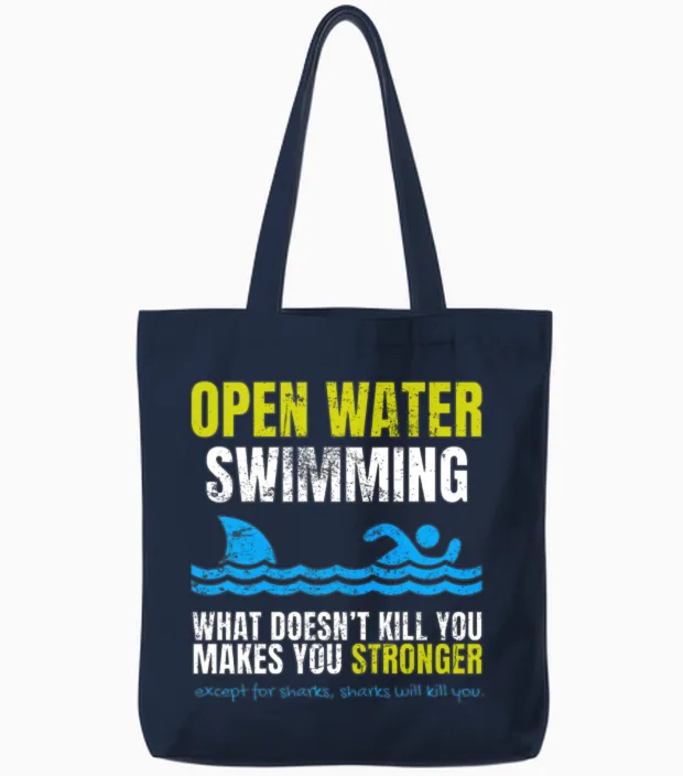 Funny Open Water Swimming Shark Tote Bags in Navy