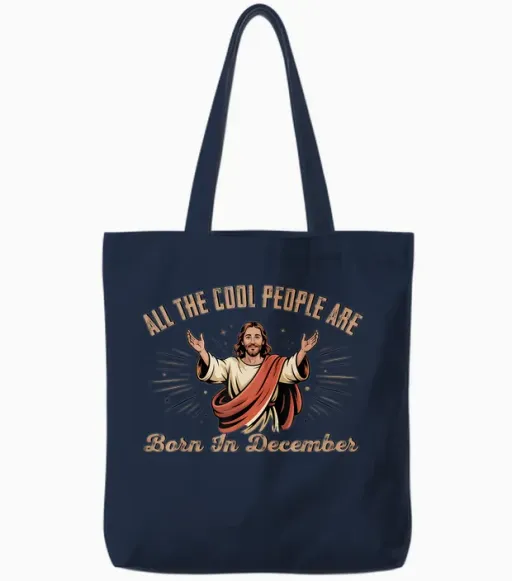 Retro Cool People Are Born in December Christian Christmas Tote Bags - Navy