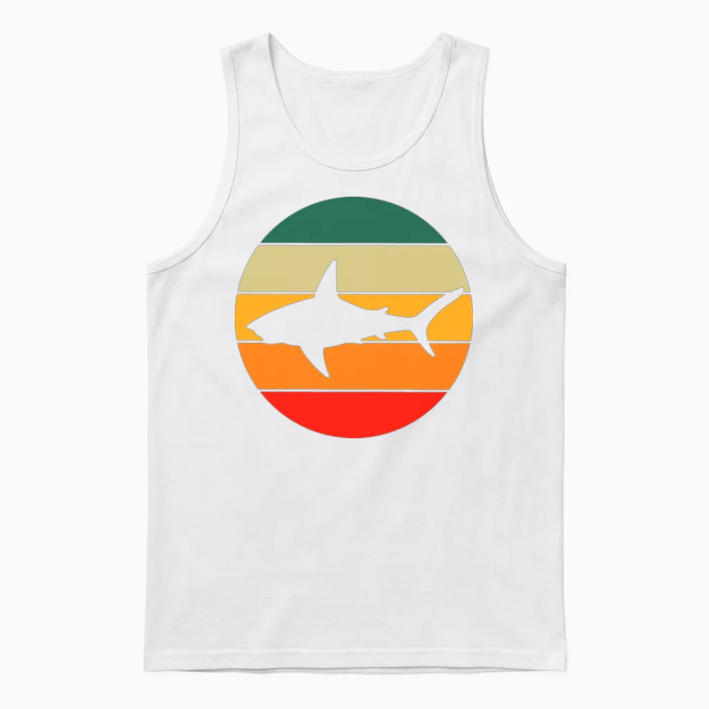 Retro Shark Unisex Tank Top in White
