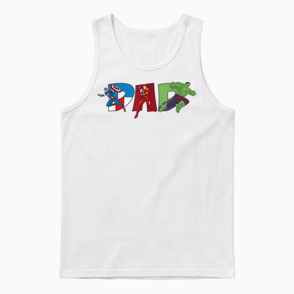 Marvel Avengers Trio Dad Father’s Day Family Trip Birthday Unisex Tank Top in White
