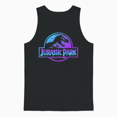 Jurassic Park Blue & Purple Fossil Logo Graphic Short Sleeve Unisex Tank Top - Black