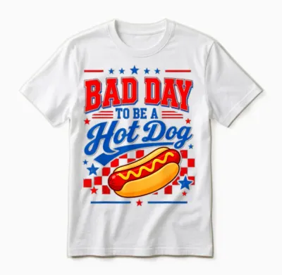 Bad Day to Be a Hot Dog Patriotic Fourth of July Design Unisex T-Shirt - White