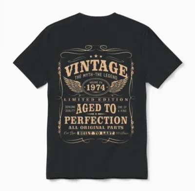 Born in 1974 Vintage 50th Birthday Gift Unisex T-Shirt - Black
