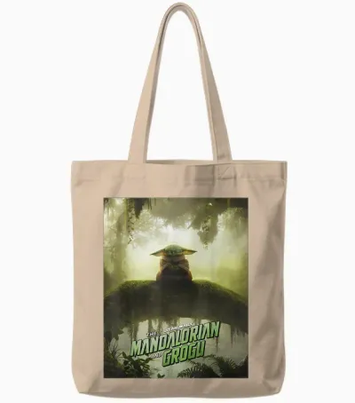 Star Wars the Mandalorian and Grogu Movie Meditating Tote Bags - Natural