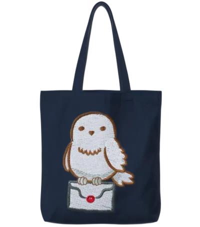 Harry Potter Hedwig with Letter Embroidery Design Tote Bags - Navy