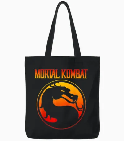 Mortal Kombat Klassic Dragon Gradient Logo Video Game Tote Bags - Black