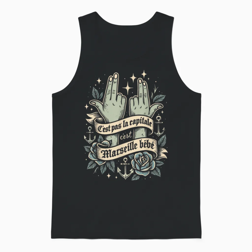 C'est Pas La Capitale C'est Marseille Unisex Tank Top in Black
