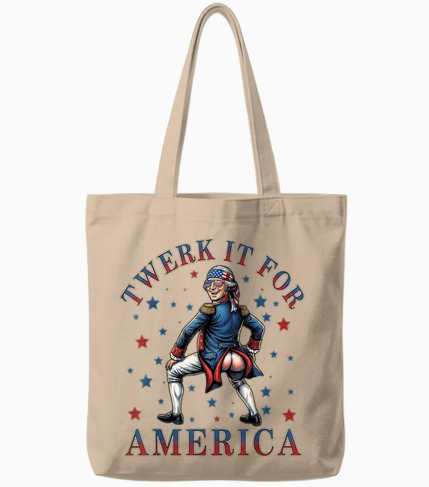 Twerk It for America Funny Patriotic Adult Humor 4th of July Tote Bags in Natural