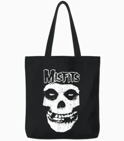 Misfits - Misfit Skull Logo T-Shirt, Black Tote Bags - Black
