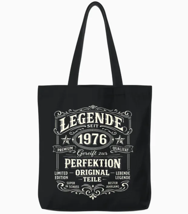 50th Birthday Man Woman 50 Years Decoration 1976 Gift Funny Tote Bags in Black