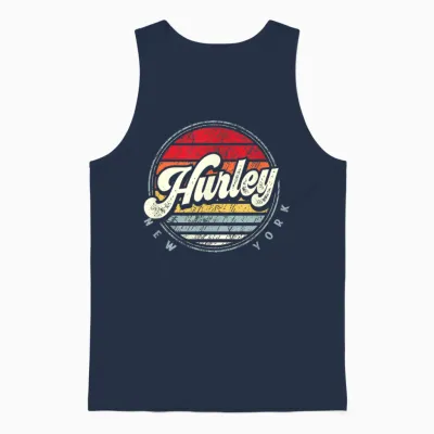 Retro Hurley Home State Cool 70s Style Sunset Unisex Tank Top - Navy