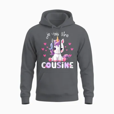 I Will Be Cousin Unicorn Announcement Pregnancy Cousin T-Shirt, Black, Female X-Small Unisex Hoodie - Charcoal