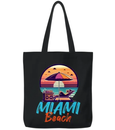 Miami Beach Retro Sunset Tote Bags - Black