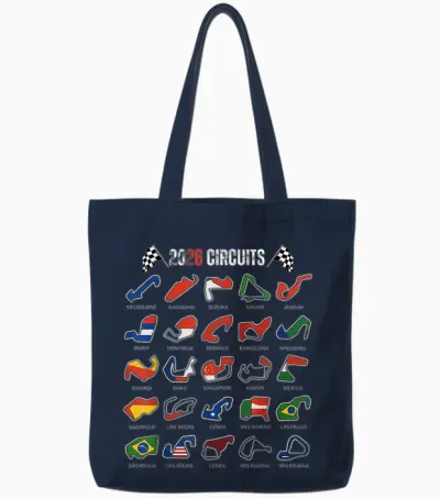 Calendar 2026 Circuit Race Car Silhouette Tote Bags - Navy