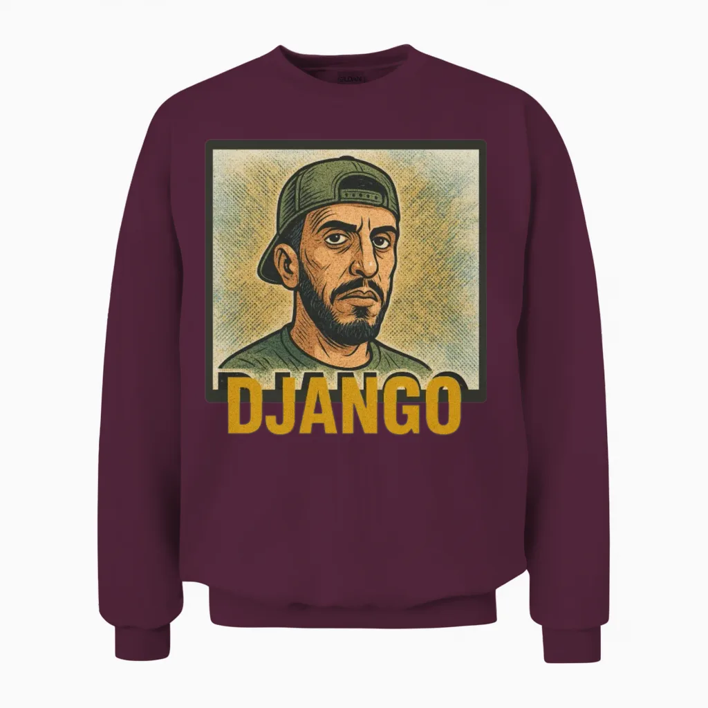 Urban Techno Django Illustration Unisex Sweatshirt in Maroon