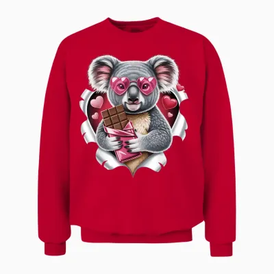 Cute Koala with Chocolate and Pink Hearts Love Unisex Sweatshirt - Red