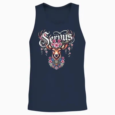 Trachtenshirt Damen Trachten T-Shirt Bayrisch Dirndl Servus Unisex Tank Top - Navy