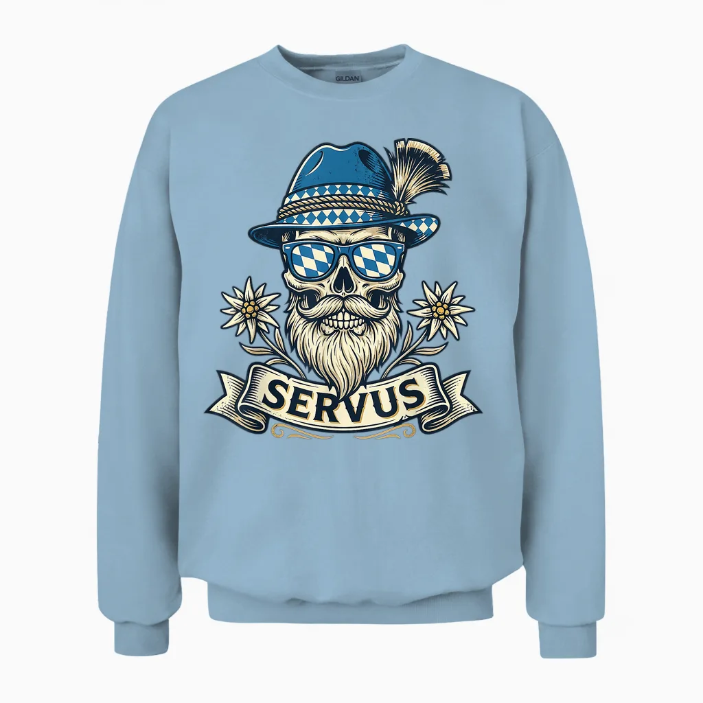Trachten T-Shirt Servus Herren Trachtenshirt Bayern Bayrisch Unisex Sweatshirt in Light Blue