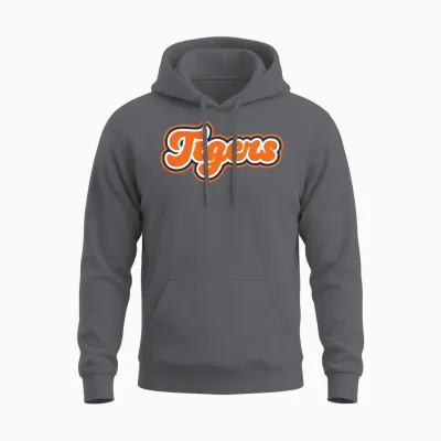 Retro Tigers Script Unisex Hoodie - Charcoal