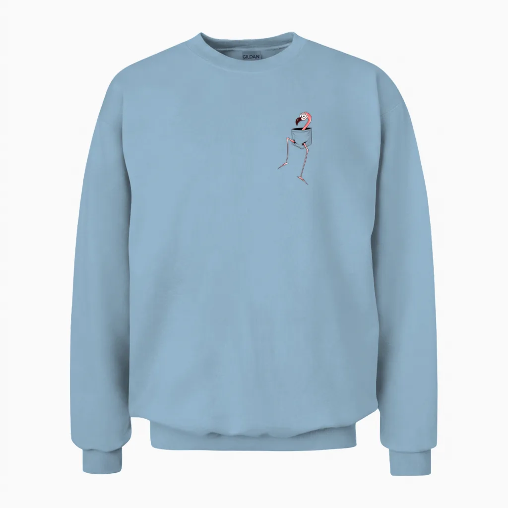 For Flamingo-Lovers L Fancy Pink Flamingo in a Pocket Unisex Sweatshirt in Light Blue