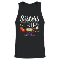Girls Vacation Las Vegas Sisters Trip Print Unisex Tank Top - Black – 2