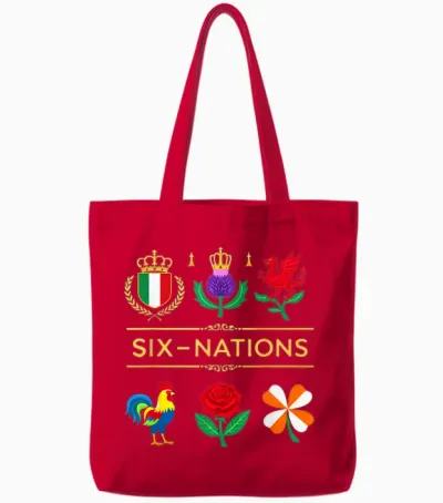 6 Nations Rugby Tournament Six Nation's Rugbyman Supporter Fun Tote Bags - Red
