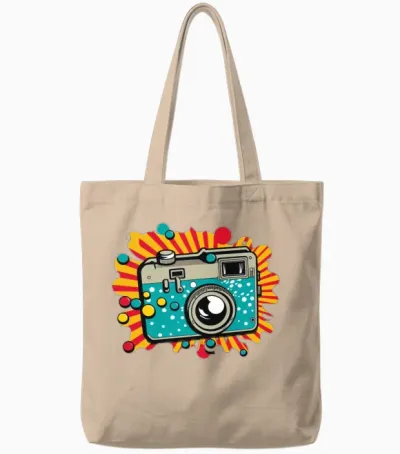 Retro Camera Tote Bags - Natural