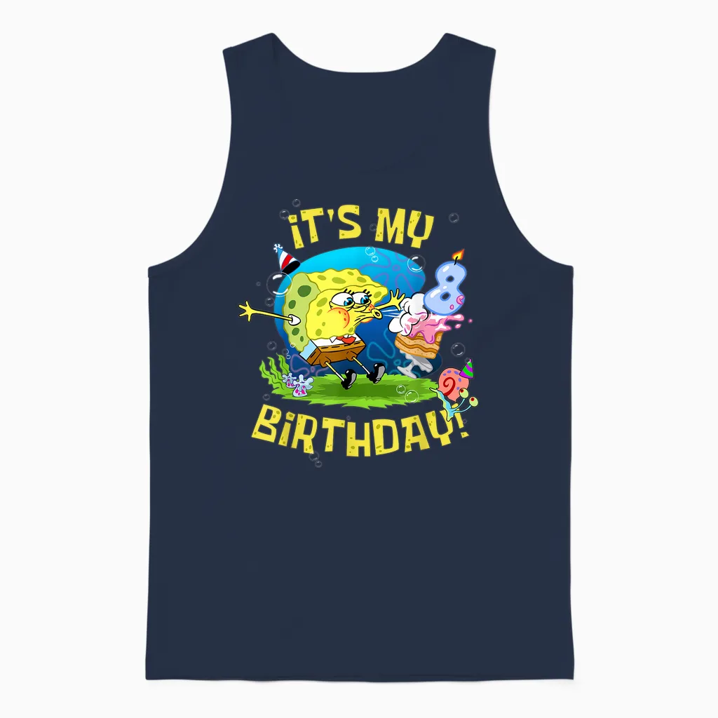 Spongebob It's My 8th Birthday Cake Eight Years Spongebob Unisex Tank Top in Navy
