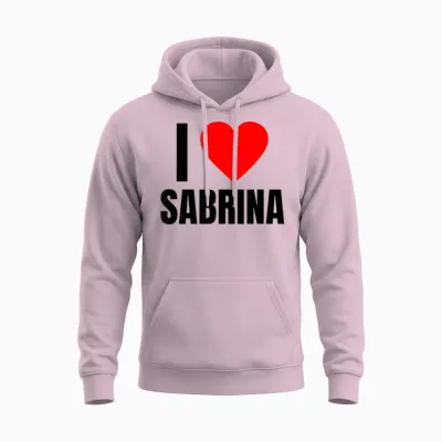 Personalised Name I Love Sabrina for Women Heart Shaped Unisex Hoodie - Light Pink