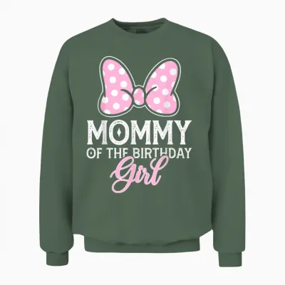 Mommy of the Birthday Girl Cute Pink Bow Family Matching Unisex Sweatshirt - Military Green