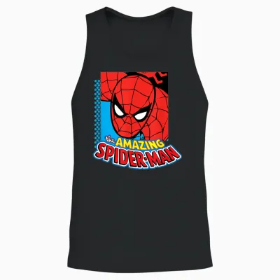 Amazon Essentials Men's Marvel the Amazing Spider-Man Logo Portrait T-Shirt, White, Small Unisex Tank Top - Black