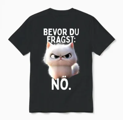 T-Shirt with German Text "bevor Du Fragst Nö" Cat Morgenmuffel No Office Cat Unisex T-Shirt - Black