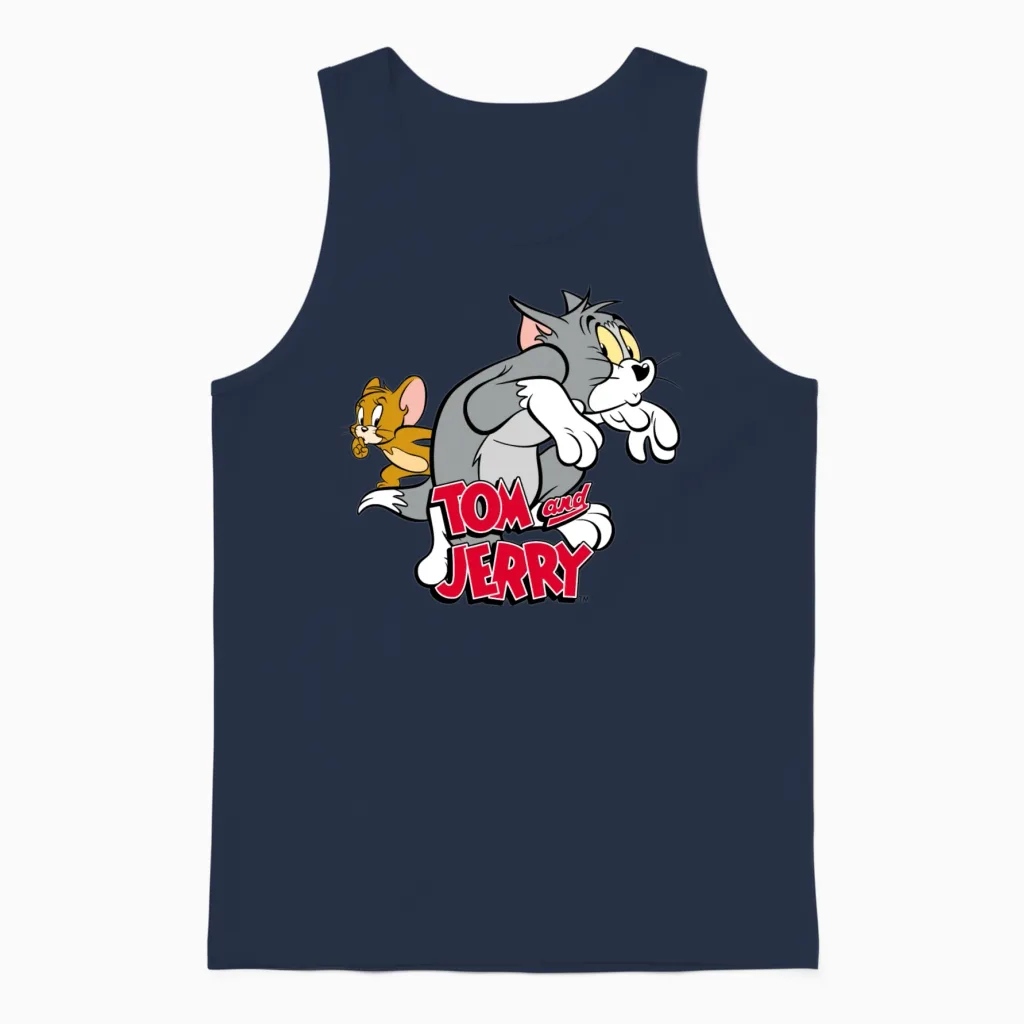 Tom and Jerry Tiptoeing Unisex Tank Top in Navy