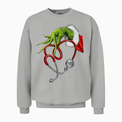 Nurse Funny Merry Christmas Stethoscope Nursing Xmas Pajamas Unisex Sweatshirt - Ash