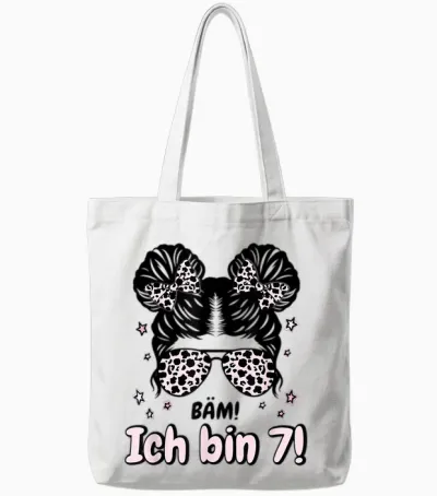 Kids 7th Birthday Girl Messy Bun Bäm! I Am Seven Tote Bags - White