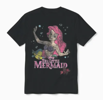 Disney the Little Mermaid Ariel Flounder Sebastian Vintage Unisex T-Shirt - Black