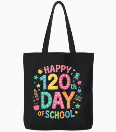 120th Day of School Groovy Teacher Kids 120 Days of School Tote Bags - Black