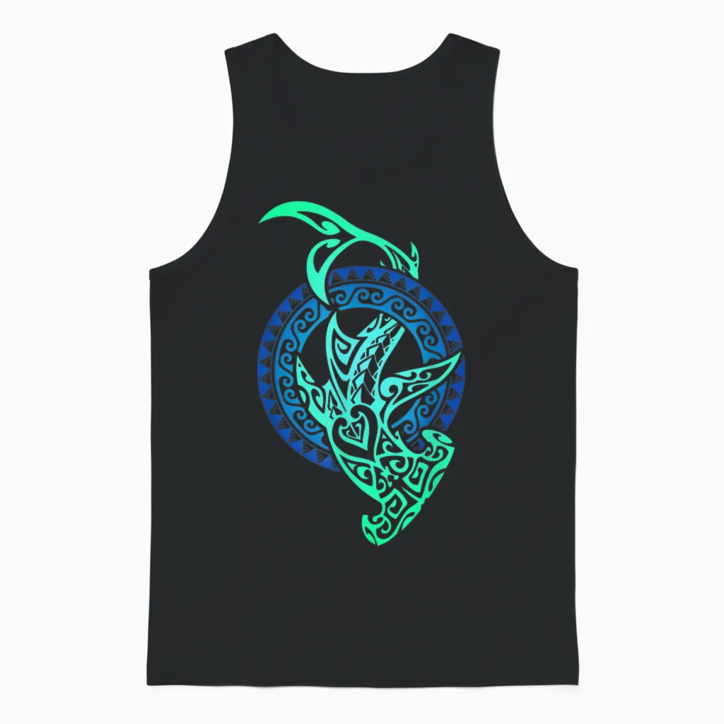 Shark Tribal Hawaiian Sun Polynesian Hawaiian Maori Cool Unisex Tank Top in Black